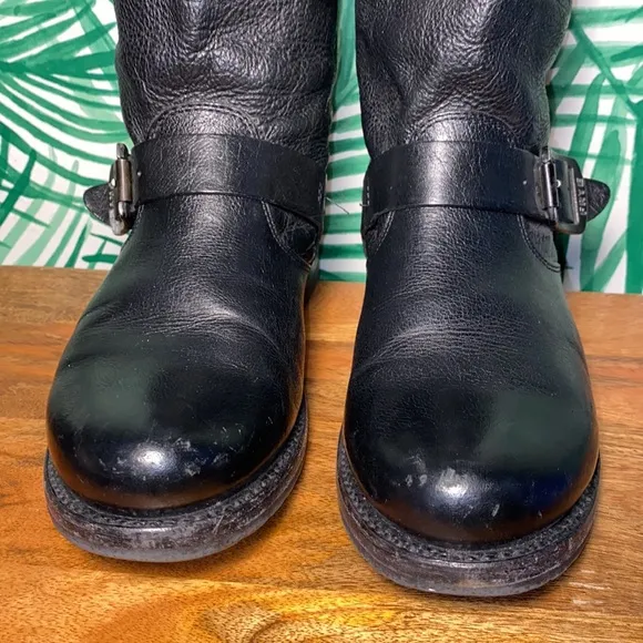 Frye Veronica Slouch Black Leather Harness Boots Women’s 8.5 B 77510