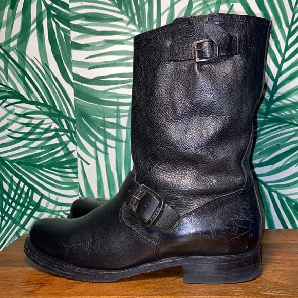 Frye Veronica Slouch Black Leather Harness Boots Women’s 8.5 B 77510