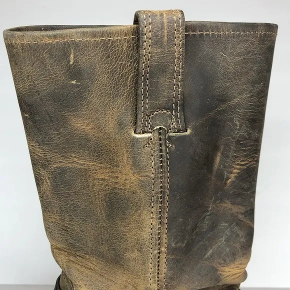 Frye Women's 8.5M Harness 12R Brown Leather Distressed Moto Biker Pull On Boots