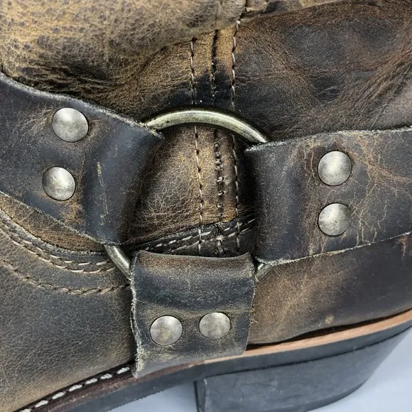 Frye Women's 8.5M Harness 12R Brown Leather Distressed Moto Biker Pull On Boots