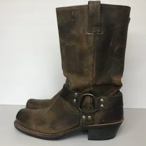 Frye Women's 8.5M Harness 12R Brown Leather Distressed Moto Biker Pull On Boots