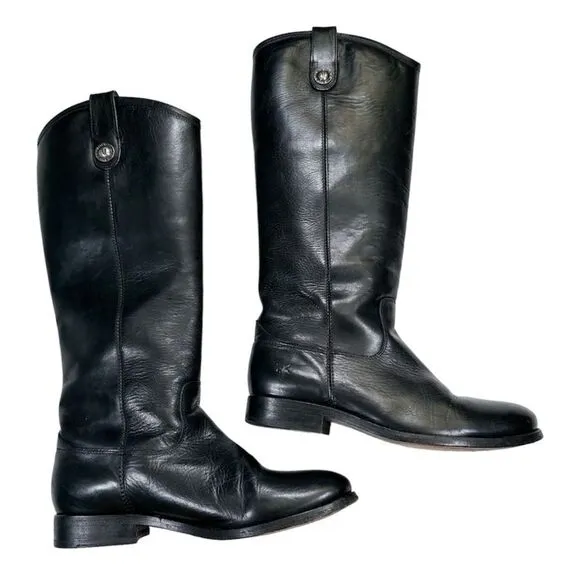 Frye Women’s Black Size 6 Melissa Button Leather Slip On Mid Calf Boots 77167