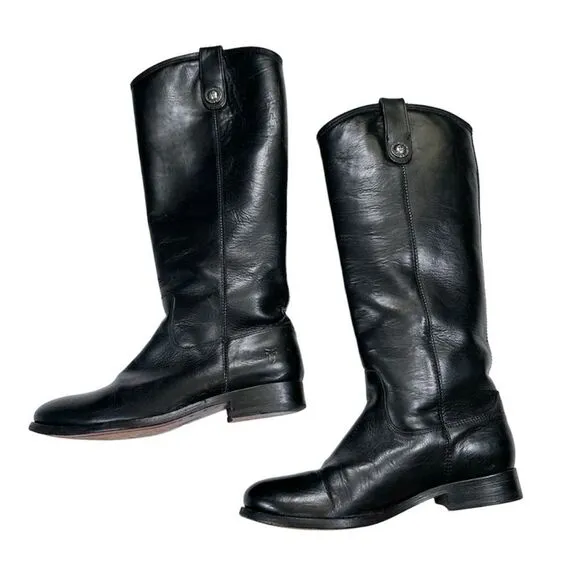 Frye Women’s Black Size 6 Melissa Button Leather Slip On Mid Calf Boots 77167