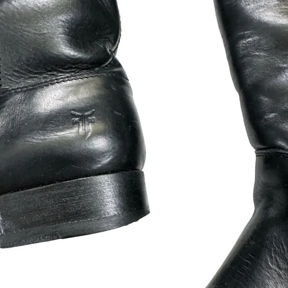 Frye Women’s Black Size 6 Melissa Button Leather Slip On Mid Calf Boots 77167