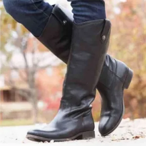 Frye Women’s Black Size 6 Melissa Button Leather Slip On Mid Calf Boots 77167