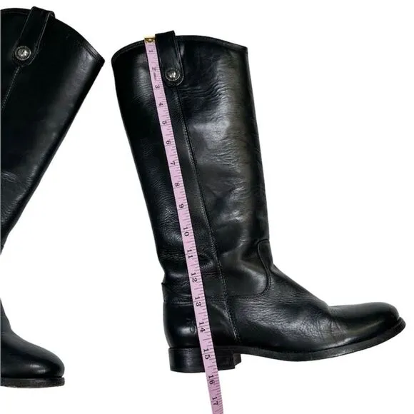 Frye Women’s Black Size 6 Melissa Button Leather Slip On Mid Calf Boots 77167