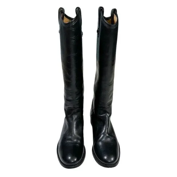 Frye Women’s Black Size 6 Melissa Button Leather Slip On Mid Calf Boots 77167