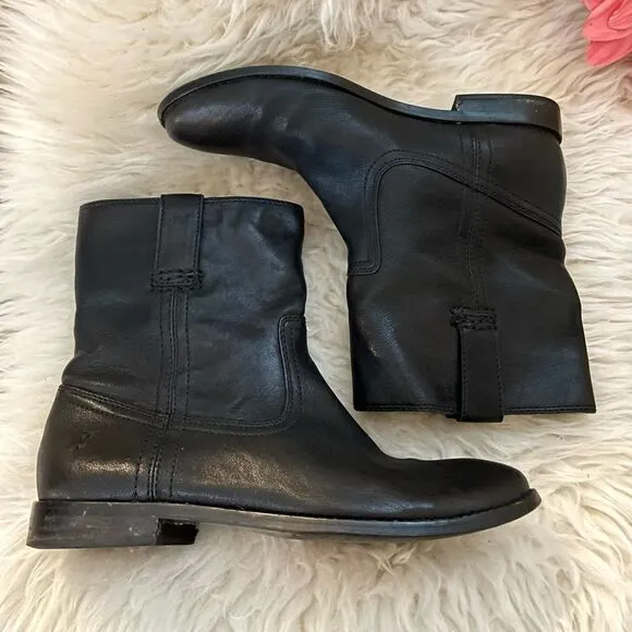 Frye Anna Short Boots Black Leather Size 7