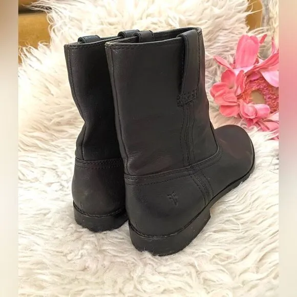 Frye Anna Short Boots Black Leather Size 7