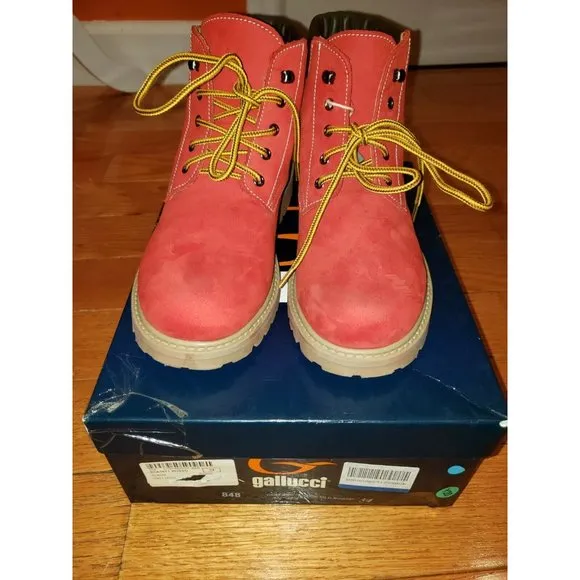 GALLUCCI Boys Red Suede Water Proof Boots size 2.5 Italian Leather Boots NIB