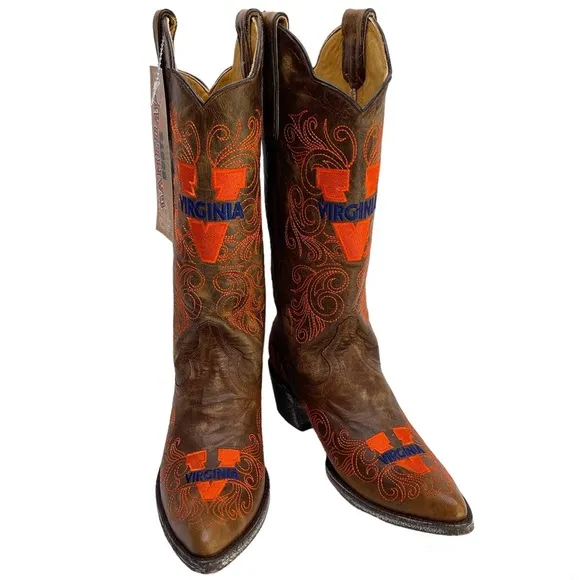 GAMEDAY BOOTS University Of Virginia Cavaliers Brown NEW Cowboy Boots Size 6.5