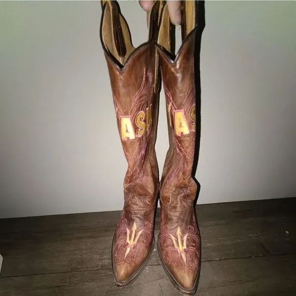 Gameday NCAA ASU Arizona State Leather Cowboy Boots Size 5
