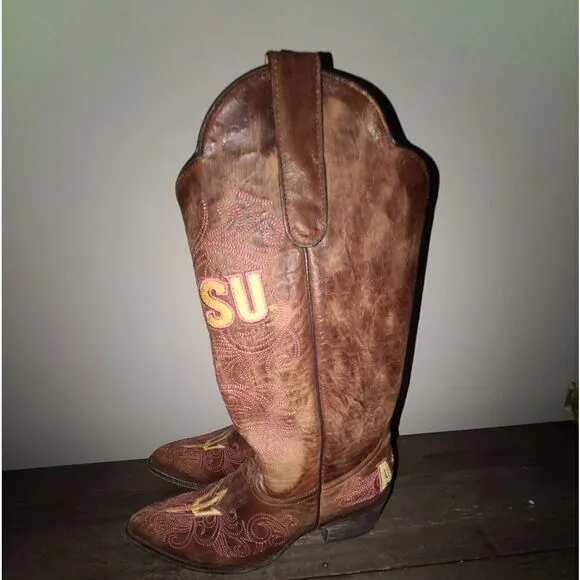 Gameday NCAA ASU Arizona State Leather Cowboy Boots Size 5