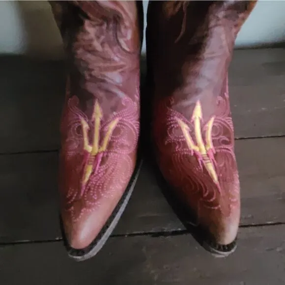 Gameday NCAA ASU Arizona State Leather Cowboy Boots Size 5