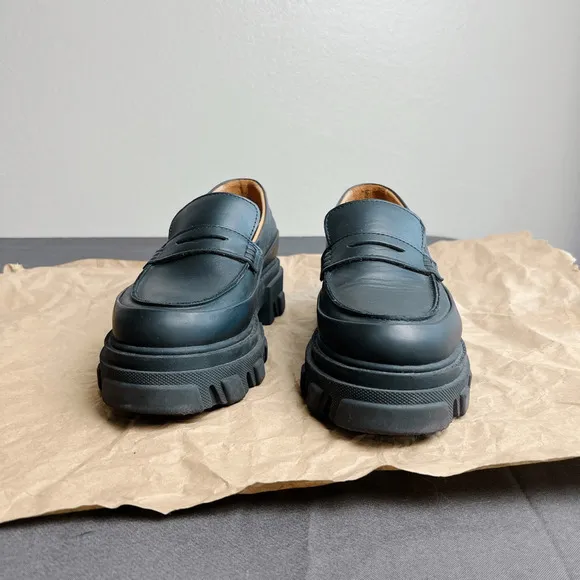 GANNI Black Leather Chunky Loafers size 10