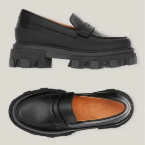 GANNI Black Leather Chunky Loafers size 10