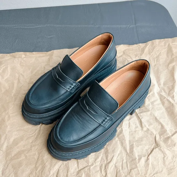 GANNI Black Leather Chunky Loafers size 10