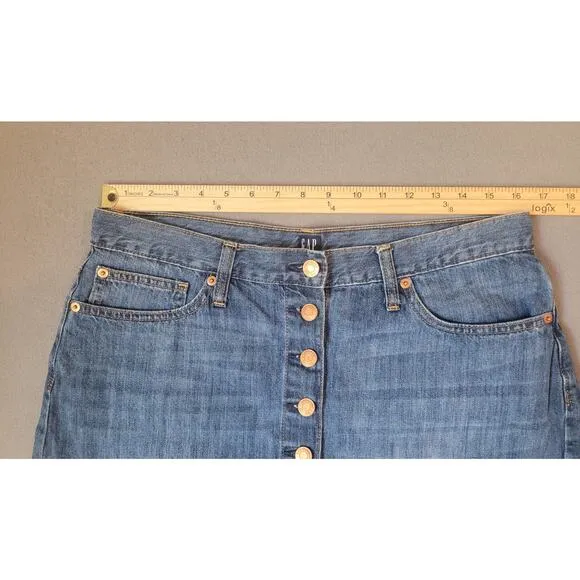 Gap Denim Womens Skirt Button Down Knee Length Sz 32 Dark Denim