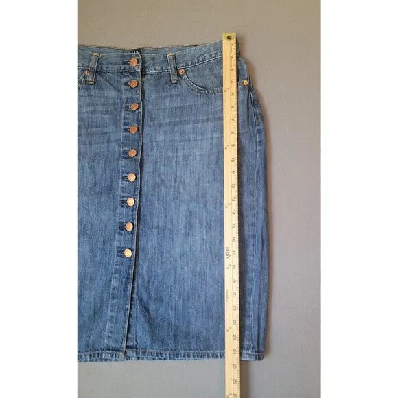 Gap Denim Womens Skirt Button Down Knee Length Sz 32 Dark Denim