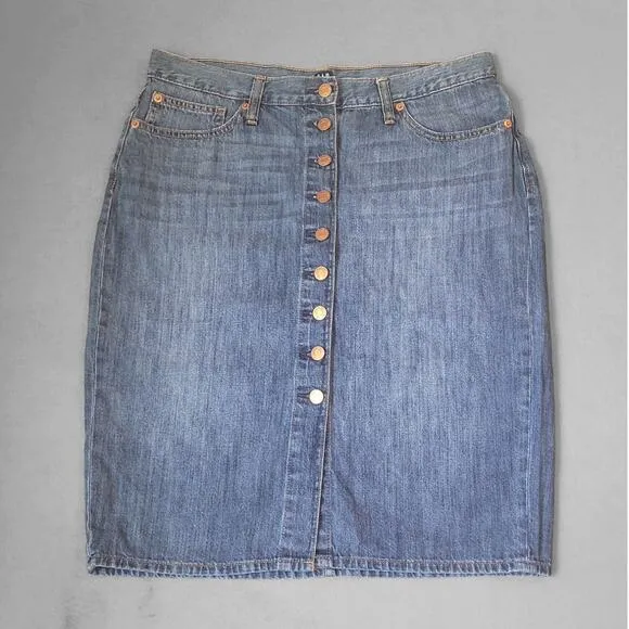 Gap Denim Womens Skirt Button Down Knee Length Sz 32 Dark Denim