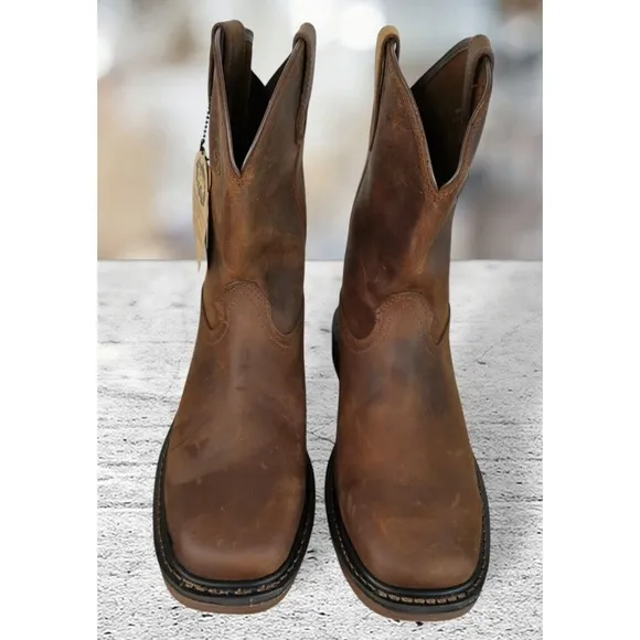 Georgia Boot Men's Leather Square Soft Toe Pull On Boots GB00513 Brown 10M‎ NWB