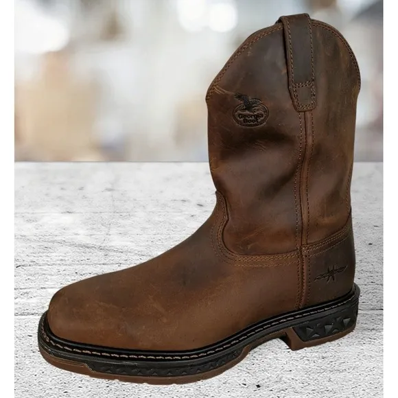 Georgia Boot Men's Leather Square Soft Toe Pull On Boots GB00513 Brown 10M‎ NWB