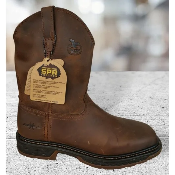 Georgia Boot Men's Leather Square Soft Toe Pull On Boots GB00513 Brown 10M‎ NWB