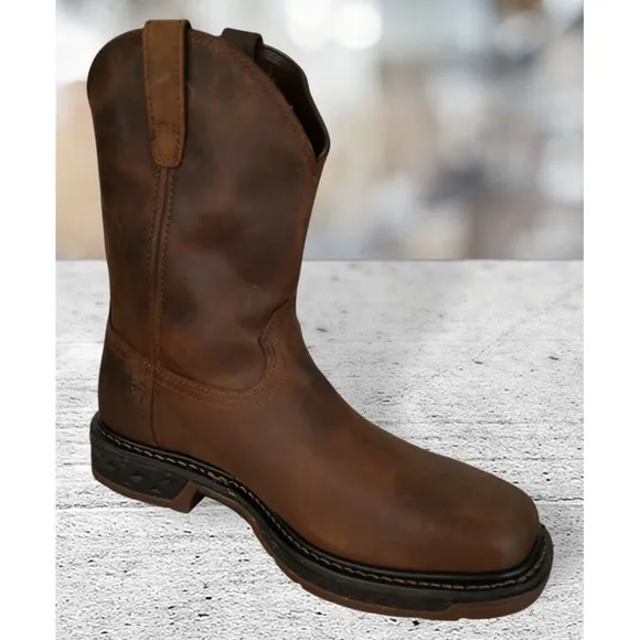 Georgia Boot Men's Leather Square Soft Toe Pull On Boots GB00513 Brown 10M‎ NWB