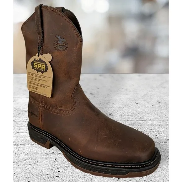 Georgia Boot Men's Leather Square Soft Toe Pull On Boots GB00513 Brown 10M‎ NWB