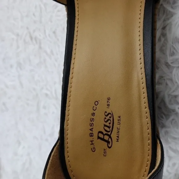 G.H. Bass &amp; Co. Penelope Black Open Toe Ankle Strap Block High Heel Sandal Shoe