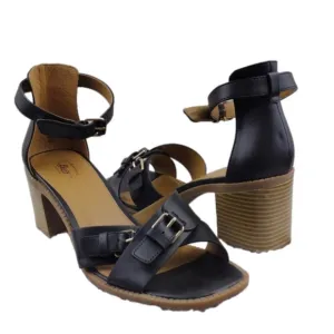 G.H. Bass &amp; Co. Penelope Black Open Toe Ankle Strap Block High Heel Sandal Shoe