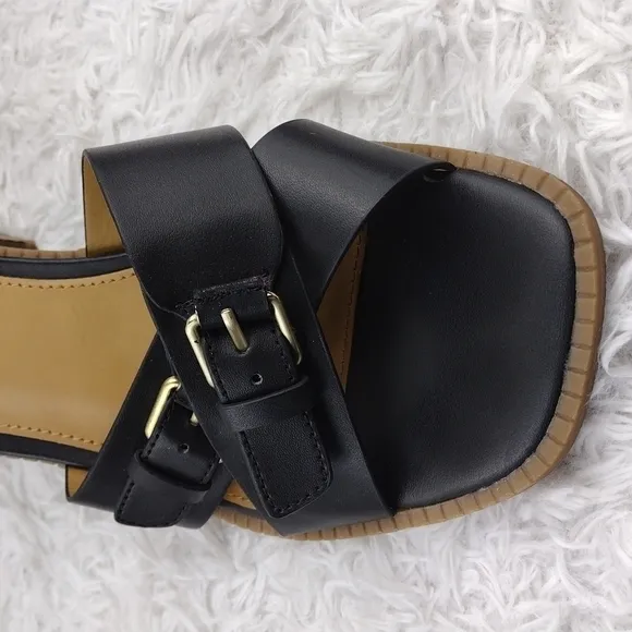 G.H. Bass &amp; Co. Penelope Black Open Toe Ankle Strap Block High Heel Sandal Shoe