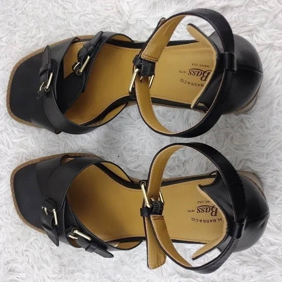 G.H. Bass &amp; Co. Penelope Black Open Toe Ankle Strap Block High Heel Sandal Shoe