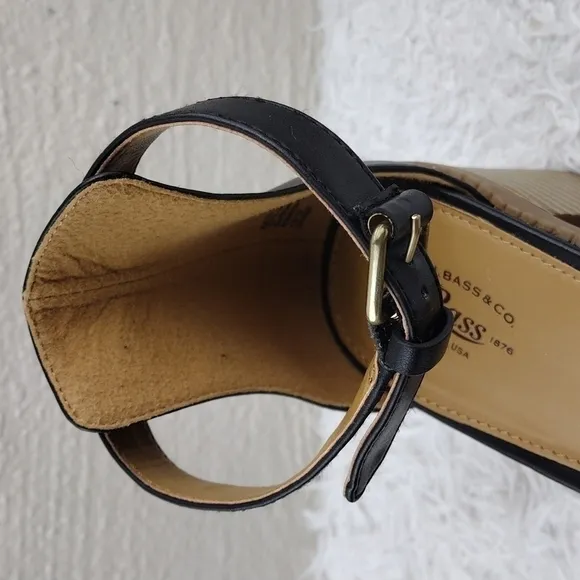 G.H. Bass &amp; Co. Penelope Black Open Toe Ankle Strap Block High Heel Sandal Shoe