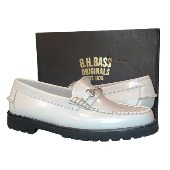 G.H.Bass Women Slip On Loafers Lianna Lug Weejun Size US 10 White Leather New
