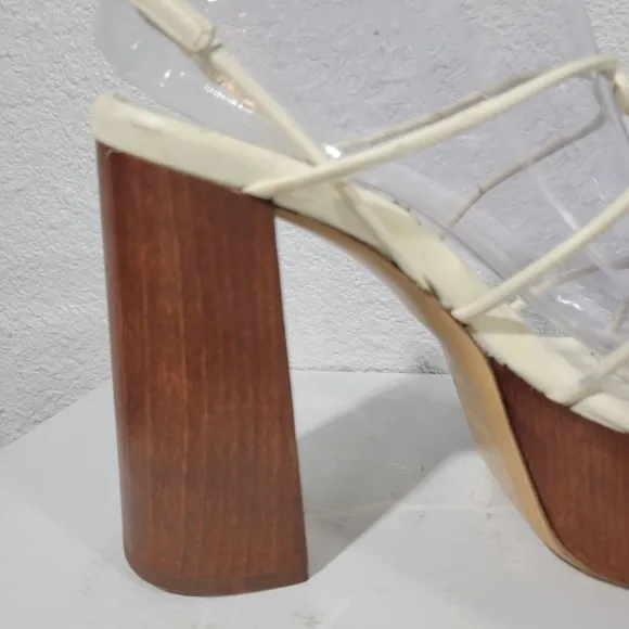 GIA BORGHINI GIA X RHW Rosie 28 Strappy  IvoryLeather Wood Platform Sandals Sz 8