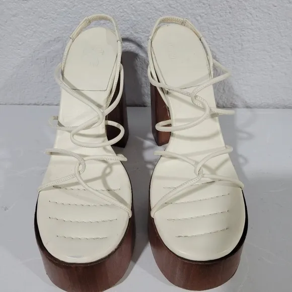 GIA BORGHINI GIA X RHW Rosie 28 Strappy  IvoryLeather Wood Platform Sandals Sz 8