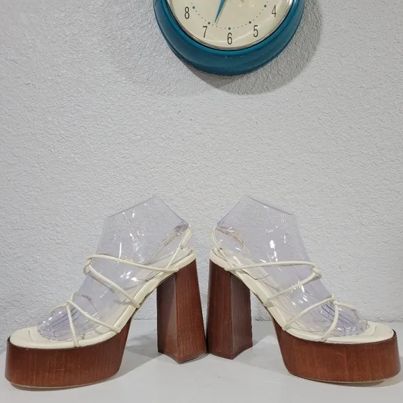 GIA BORGHINI GIA X RHW Rosie 28 Strappy  IvoryLeather Wood Platform Sandals Sz 8