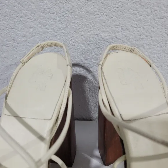 GIA BORGHINI GIA X RHW Rosie 28 Strappy  IvoryLeather Wood Platform Sandals Sz 8