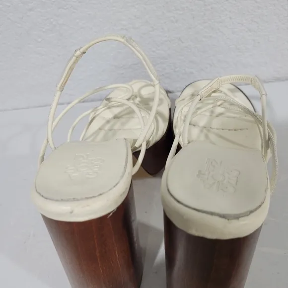 GIA BORGHINI GIA X RHW Rosie 28 Strappy  IvoryLeather Wood Platform Sandals Sz 8
