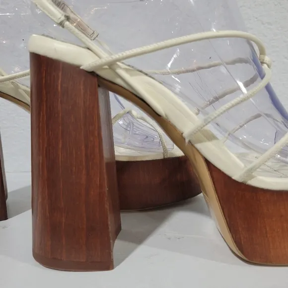 GIA BORGHINI GIA X RHW Rosie 28 Strappy  IvoryLeather Wood Platform Sandals Sz 8