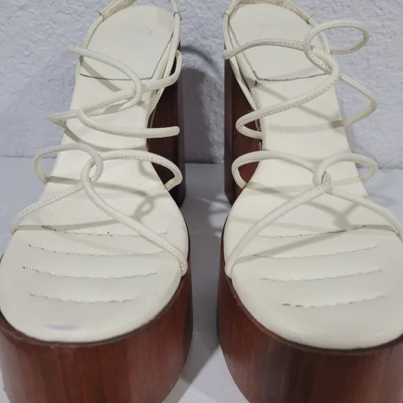 GIA BORGHINI GIA X RHW Rosie 28 Strappy  IvoryLeather Wood Platform Sandals Sz 8