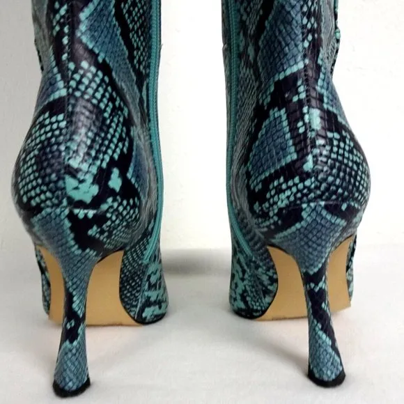 Gianni Bini Lennoxe Snake Print Boots Blue / Teal - Tall Boots Size 5.5