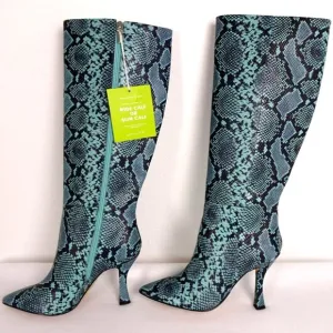 Gianni Bini Lennoxe Snake Print Boots Blue / Teal - Tall Boots Size 5.5