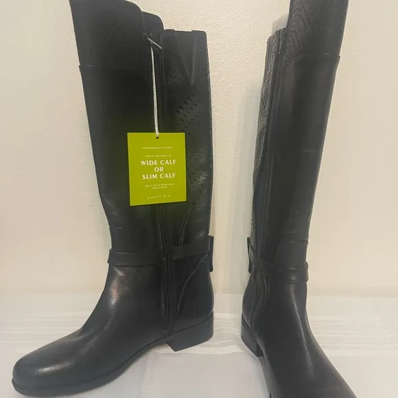 Gianni Bini Rowell Black Tall Leather Boots 7.5