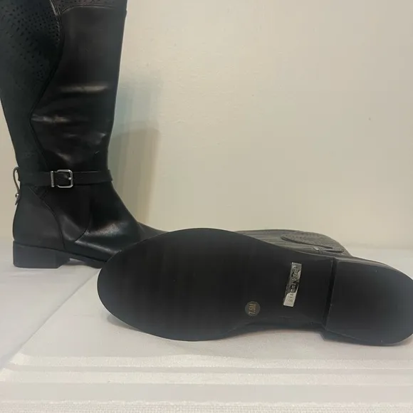 Gianni Bini Rowell Black Tall Leather Boots 7.5