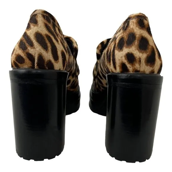Gianni Bini Size 8.5 Maxxwelle Leopard Print Faux Calf Hair Platform Loafers