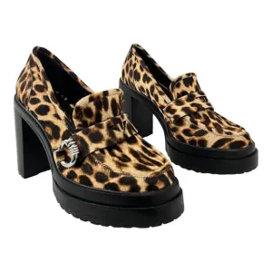 Gianni Bini Size 8.5 Maxxwelle Leopard Print Faux Calf Hair Platform Loafers