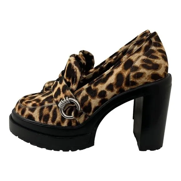 Gianni Bini Size 8.5 Maxxwelle Leopard Print Faux Calf Hair Platform Loafers