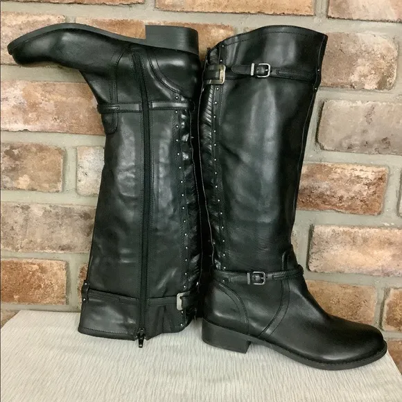 GIANNI BINI Studded Black Leather Boots SZ-6M